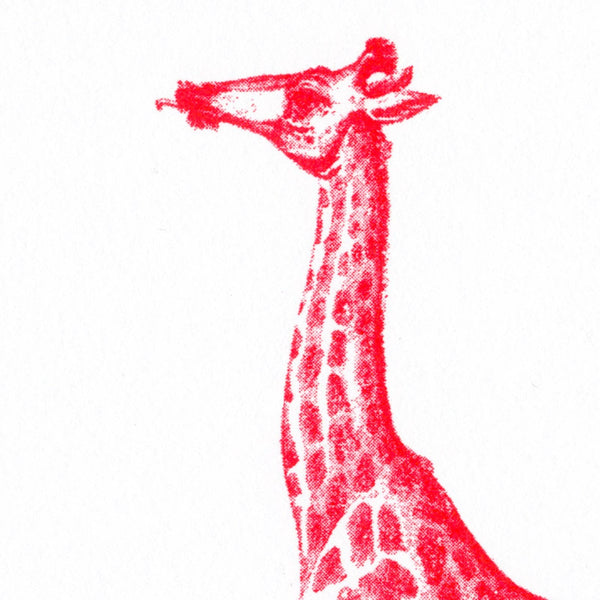 Ansichtkaart met rode giraffe