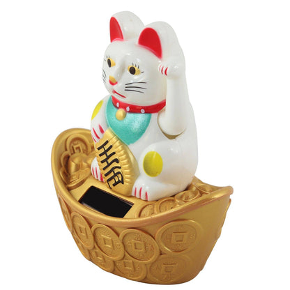 Chat chanceux solaire blanc 10cm