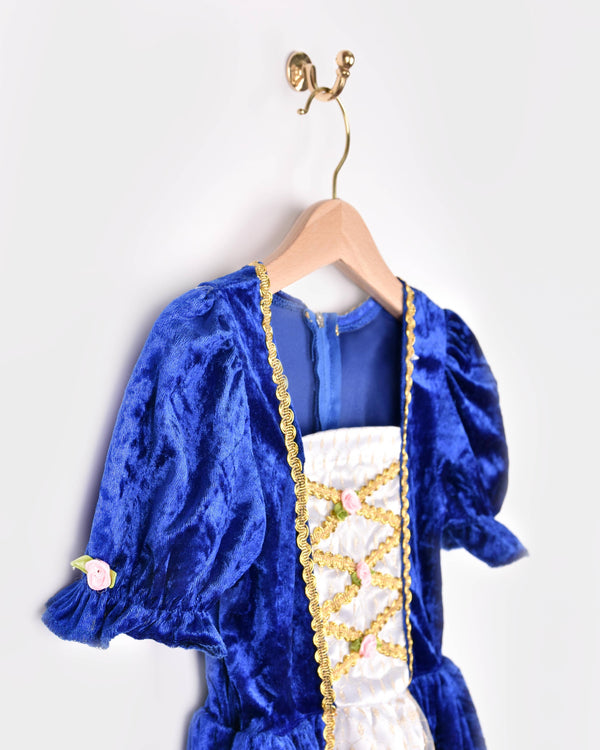 Robe de princesse bleue en velours 110-116 cl 4-6 ans