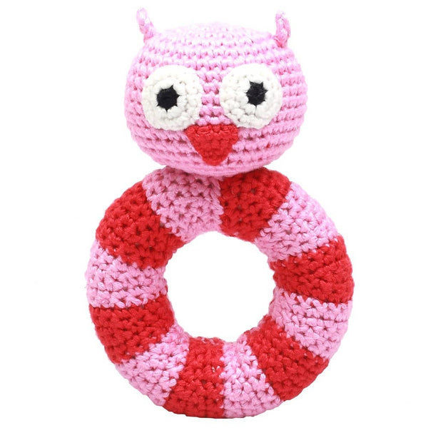 Hochet Anneau - Hibou Rose