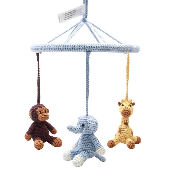 Mobiel met aap, giraffe en olifant (lichtblauw)