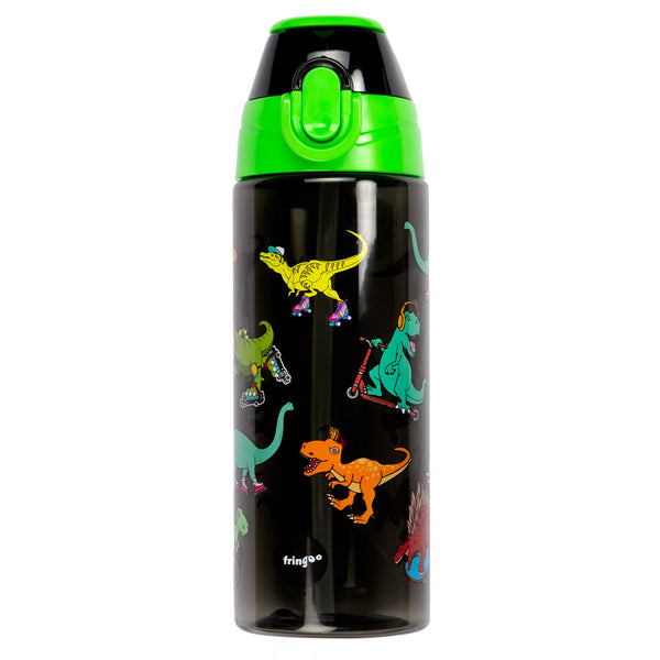 Straw Water Bottle - Dinosaur Skaters
