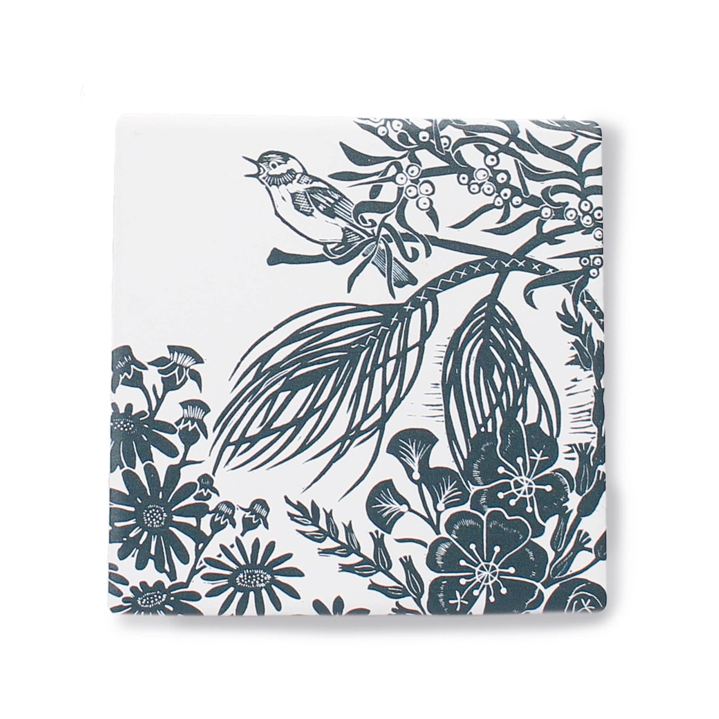 Woodland Acorn Bird Navy Ceramic Coasters