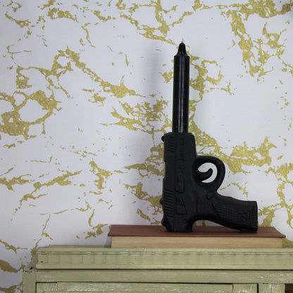 Bougeoir - Pistolet - Céramique - Noir - 12x5x12cm