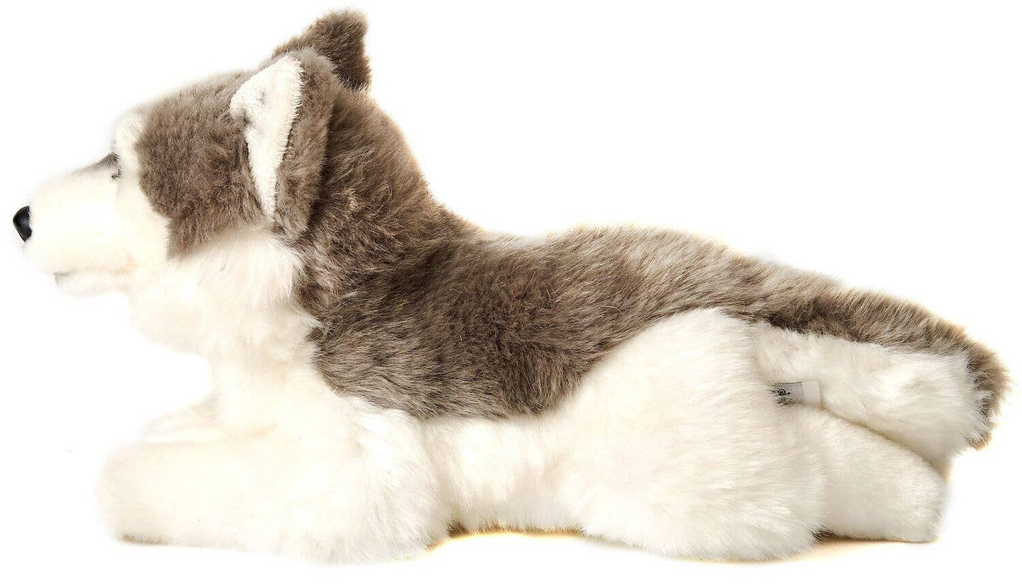 Grey Husky plush toy, lying down