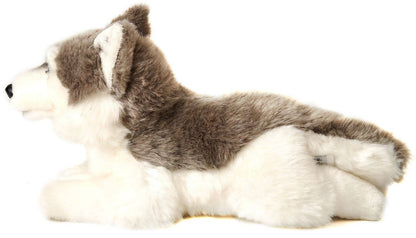 Grey Husky plush toy, lying down