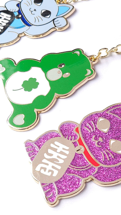 Glittery Pink Lucky Cat Keychain