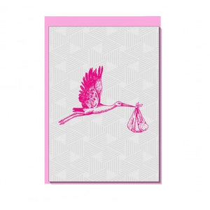 Grußkarte Cigogne Bébé Rose
