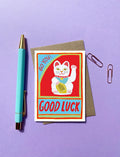 Petite Carte de Vœux Chat Chanceux "Good Luck"
