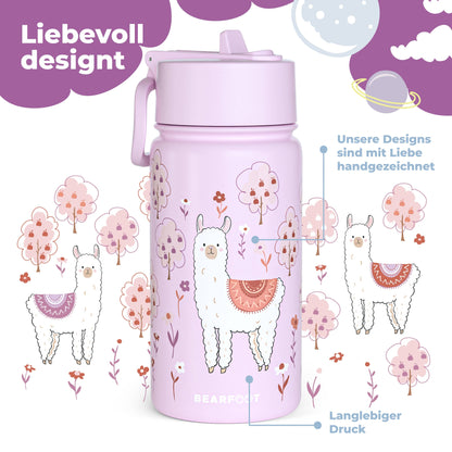 Thermo Kids Water Bottle Stainless Steel - Llama Purple