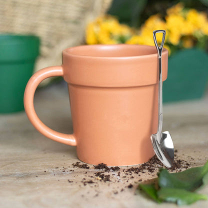 Tasse céramique en forme de pot de fleurs avec petite cuillère pelle