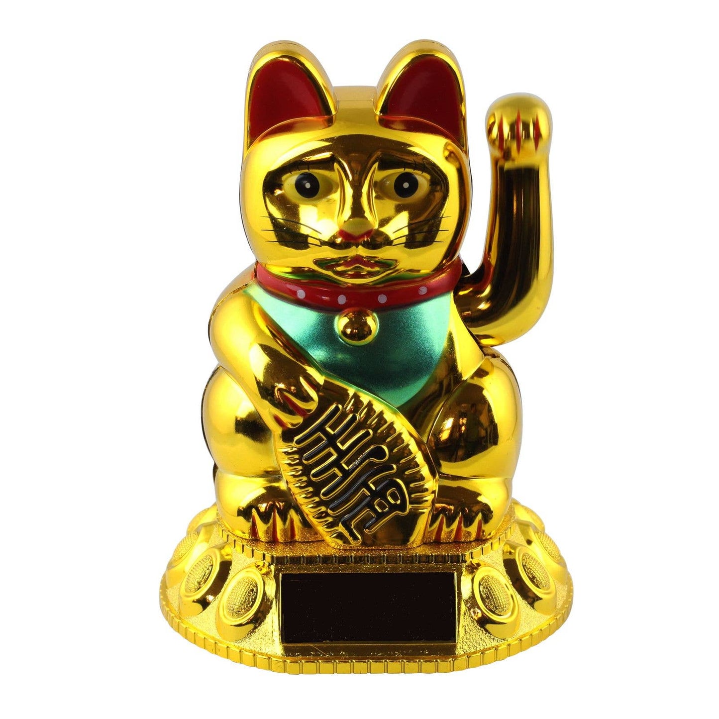 Gelukskat Maneki-neko, wuivende kat, rond, 10,5 cm, goud