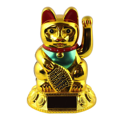 Gelukskat Maneki-neko, wuivende kat, rond, 10,5 cm, goud