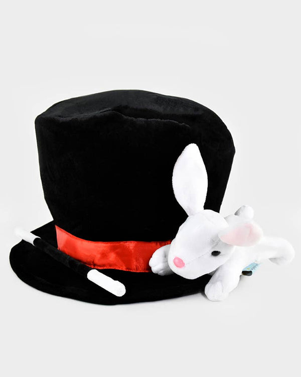 Chapeau de magicien avec lapin et baguette, taille ajustable