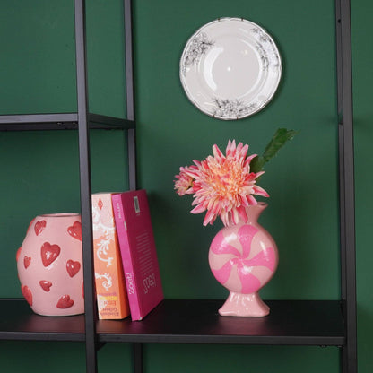 Bloemenvaas - Karamelkleur - Keramiek - Rood/Wit - 12x6,5x20cm