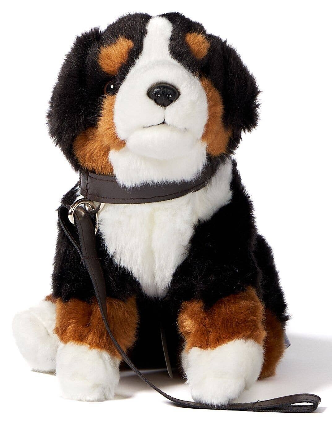 Peluche chien de montagne bernois (avec laisse) - Avec voix qui aboie (son) - 19 cm (hauteur)