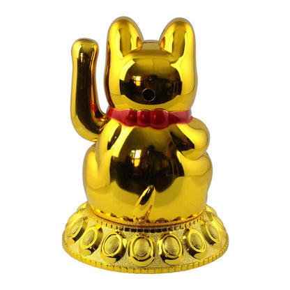 Gelukskat Maneki-neko, wuivende kat, rond, 10,5 cm, goud