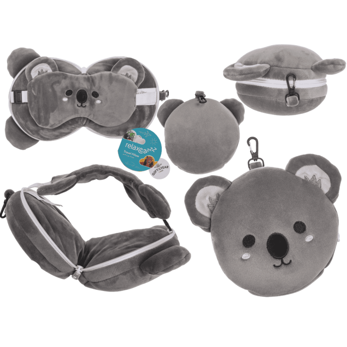 Children's Plush Travel Pillow with Eye Mask - Koala
