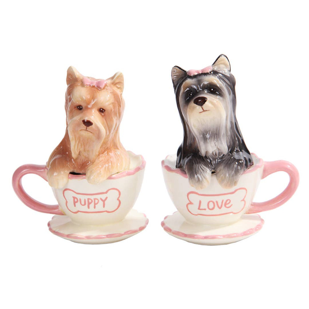 Salière et Poivrière Yorkshire Terrier dans une Tasse à Thé