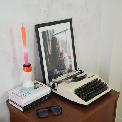 Bougeoir - Poisson - Menthe/Blanc/Orange - 7x7x16,5cm