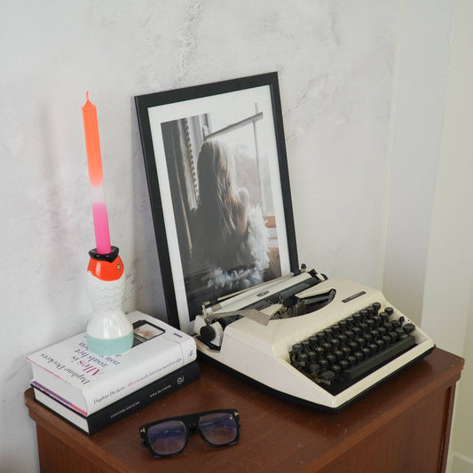 Kandelaar - Vis - Mintgroen/Wit/Oranje - 7x7x16,5 cm