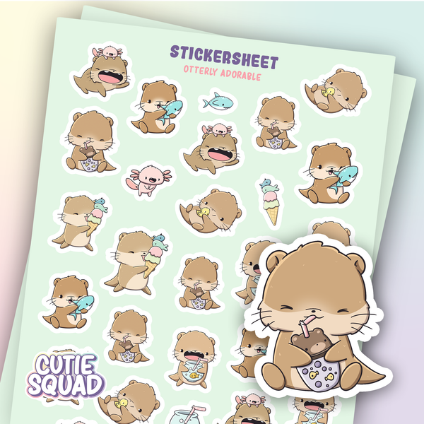 Planches d'autocollants Loutre Adorable
