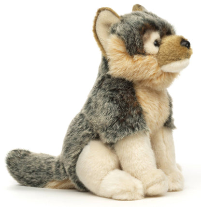 Grey wolf cub plush toy, sitting