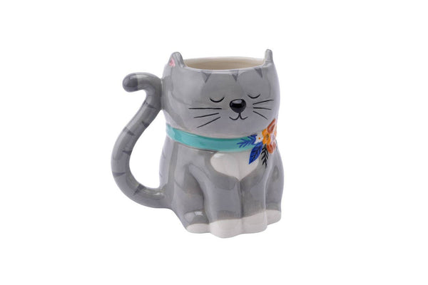 Mug 3D Chaton Gris avec Fleurs