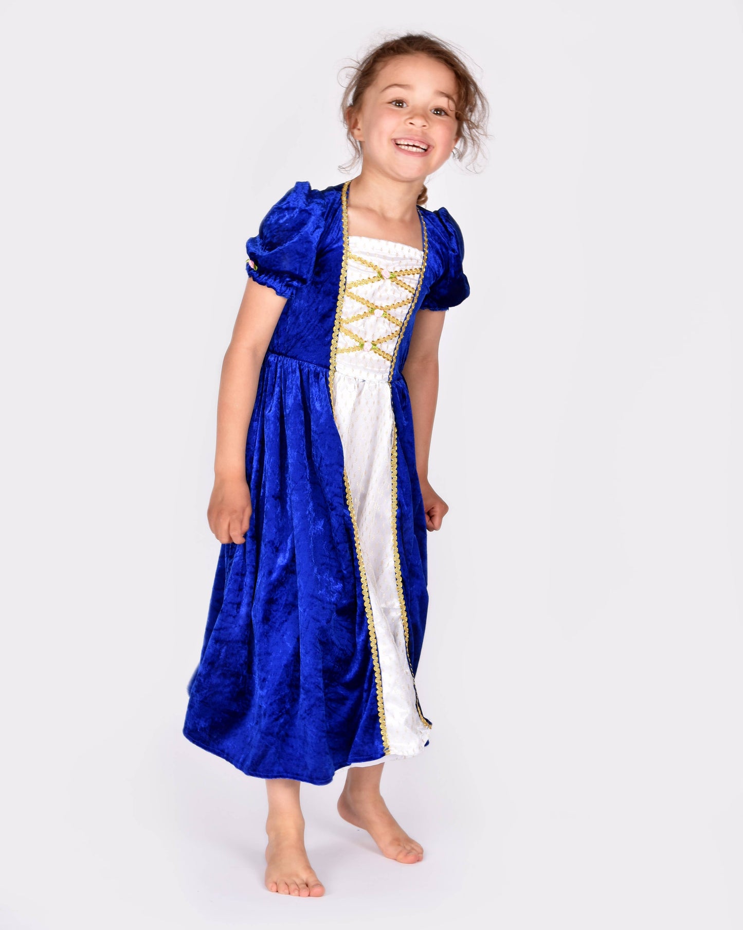 Robe de princesse en velours bleu taille 122-128 cm pour enfants de 6 à 8 ans