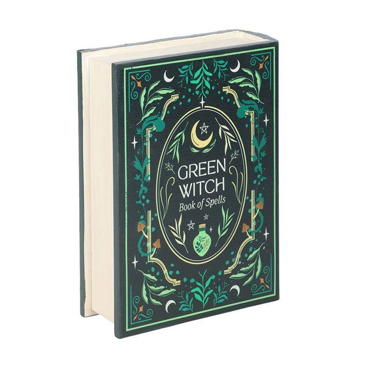 Boîte de rang ement en forme de livre de sorcière verte