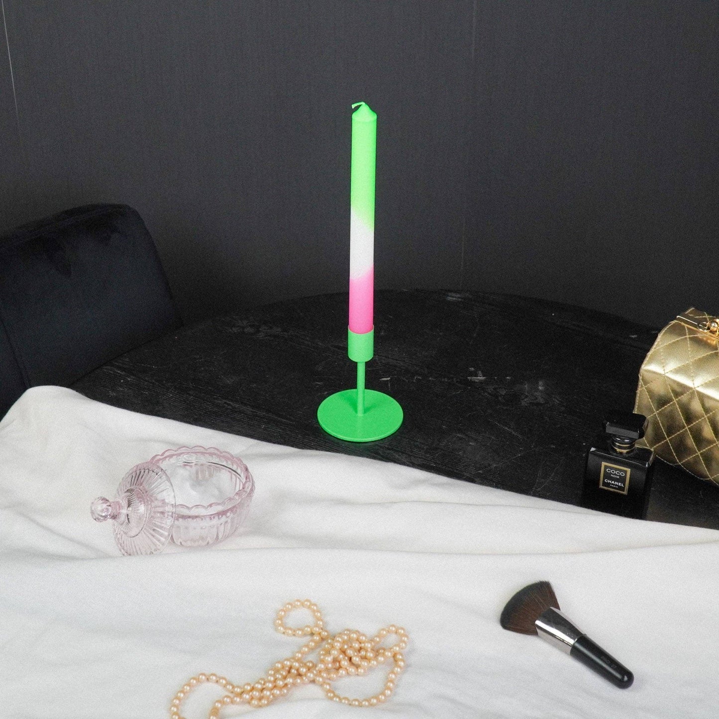 Candlestick - Basic - Metal - Neon Green - 8x8x10cm