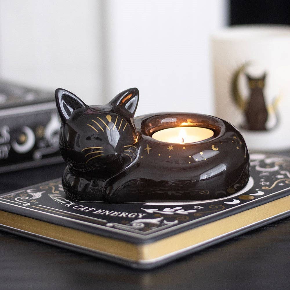 Porte Bougie Chauffe-Plat Chat « Magie du Chat Noir »