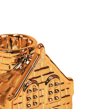 Bougeoir - Maison - Céramique - Doré - 6x5,5x11cm