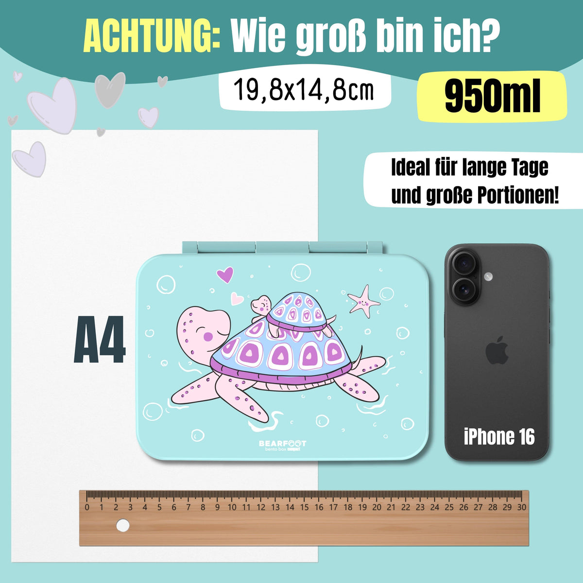 Brotdose mit Fächern, leicht & auslaufsicher - Schildkröte