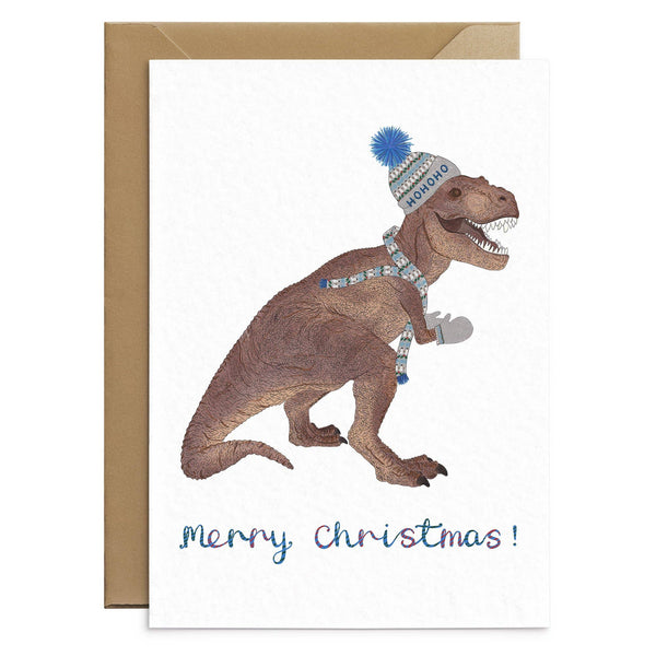 Kerstkaart met een T-Rex