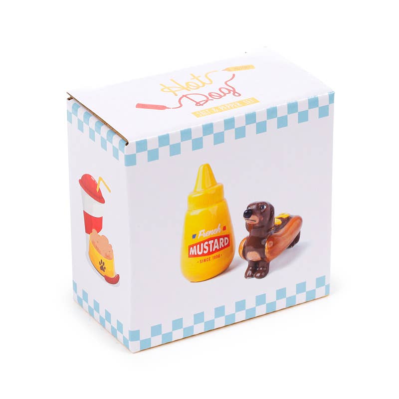 Salière et Poivrière Teckel Hot Dog et Moutarde