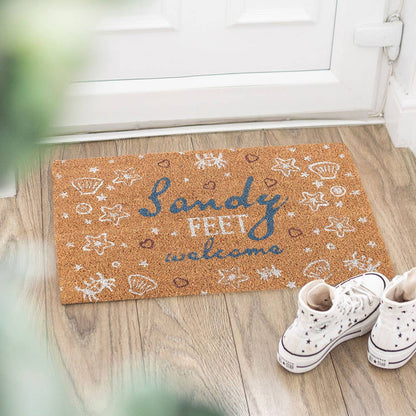 Paillasson de plage "Pieds sablonneux naturels bienvenus"