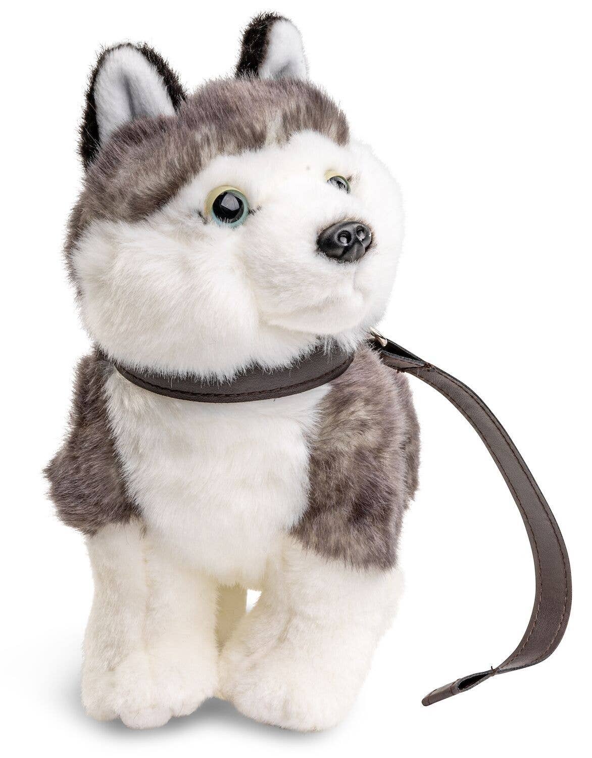 Peluche chiot Husky gris, debout (avec laisse) - 21 cm (longueur)