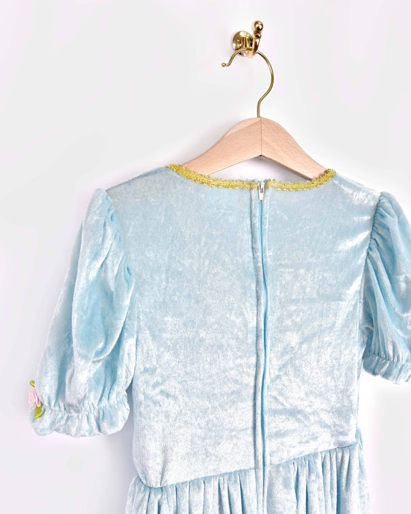 Robe de princesse en velours bleu clair 98-104 Cl 2-4 ans