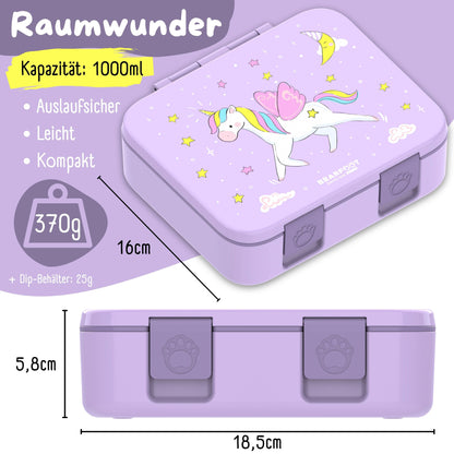 Brotdose mit Fächern, leicht & auslaufsicher - Einhorn lila