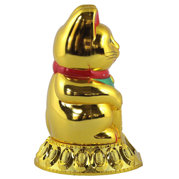 Chat chanceux solaire doré 18cm