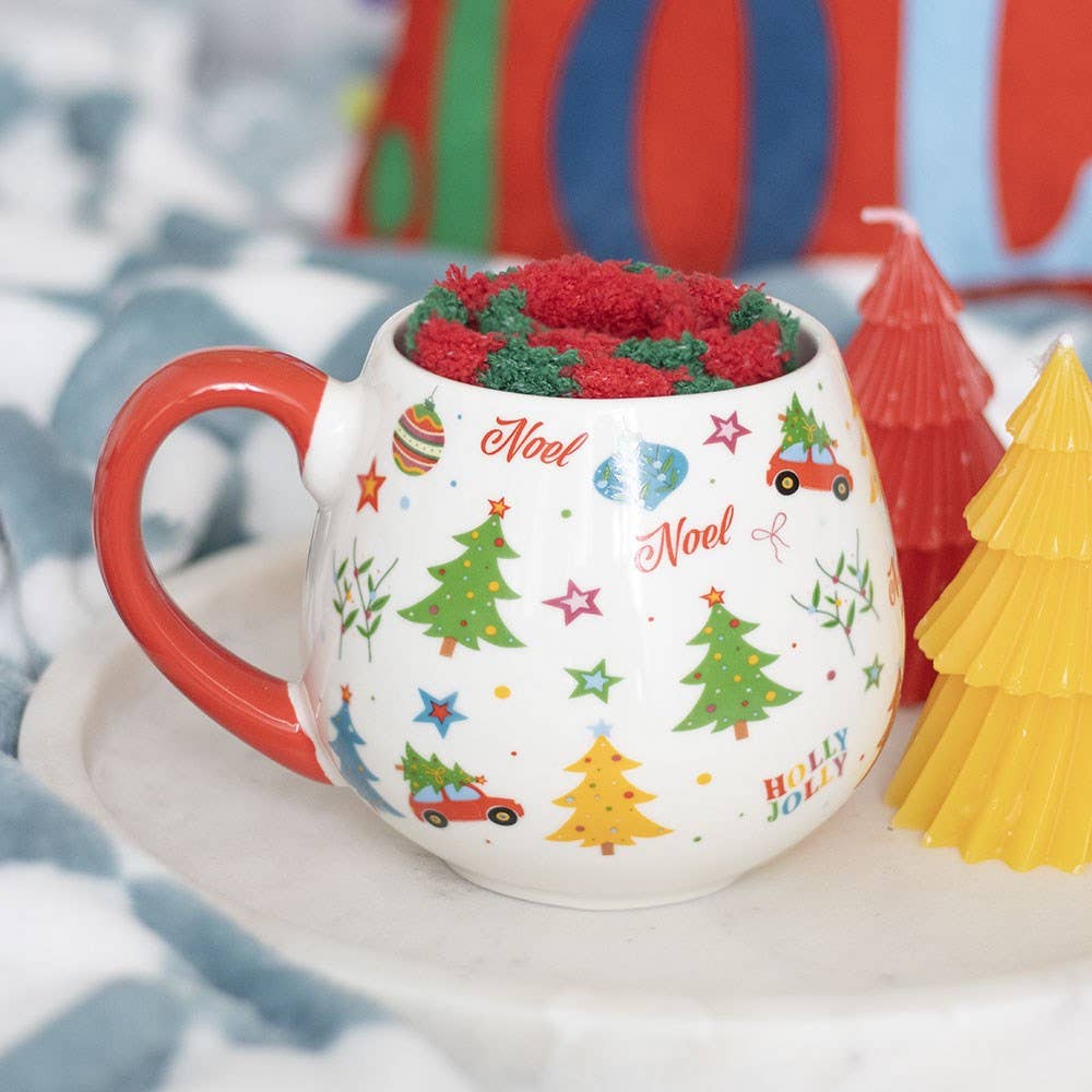 Ensemble de tasse et chaussettes imprimées de Noël nostalgique