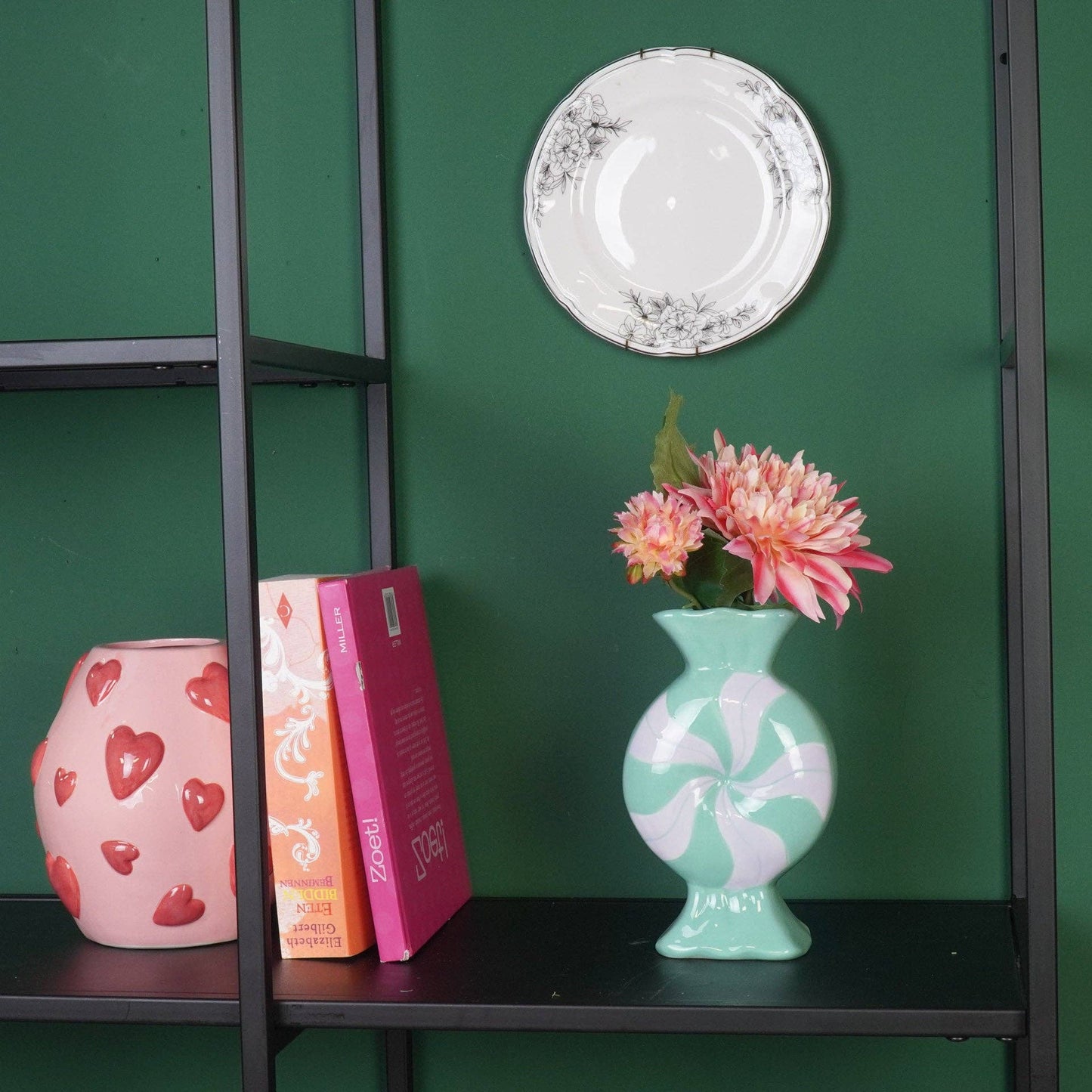 Flower vase - Caramel candy - Ceramic - Lilac/Mint - 12x6.5x20cm