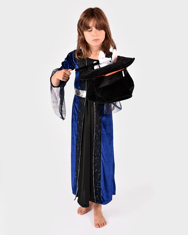 Chapeau de magicien avec lapin et baguette, taille ajustable