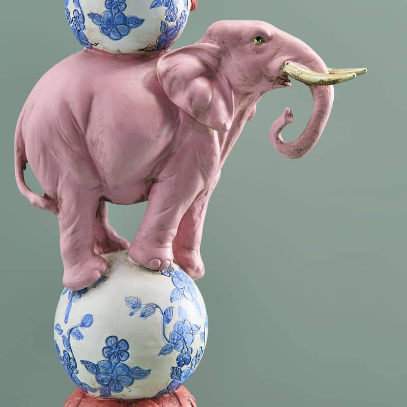 Bougeoir Oiseau sur Éléphant, Résine Rose, 13 x 9x30,5