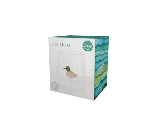 Glas met 3D-afbeelding van een wilde eend