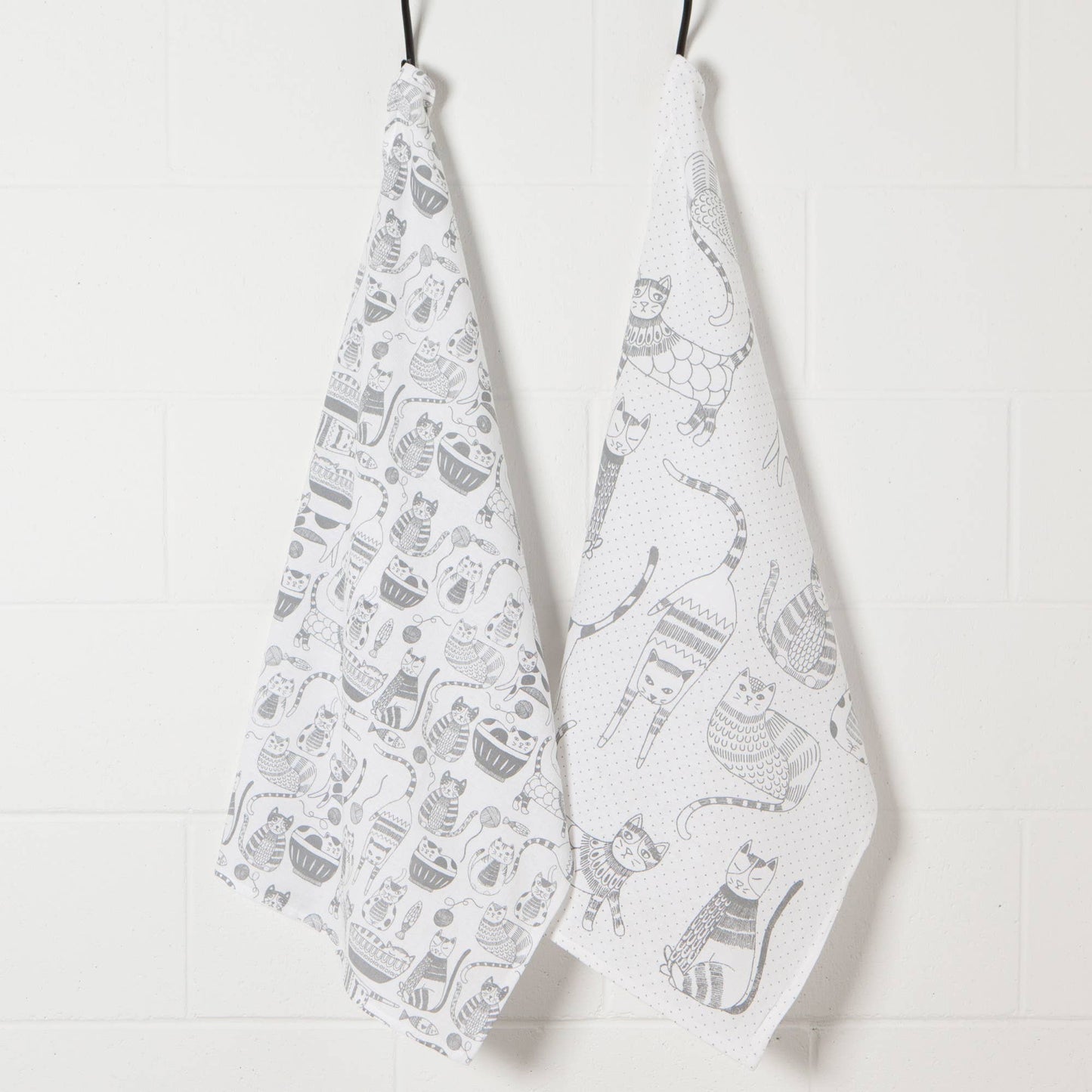 Set of 2 Cat Print London Gray Dish Towels