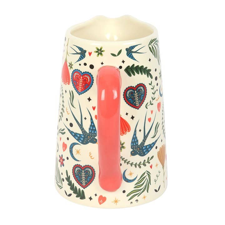 Cream Folk Floral Pitcher