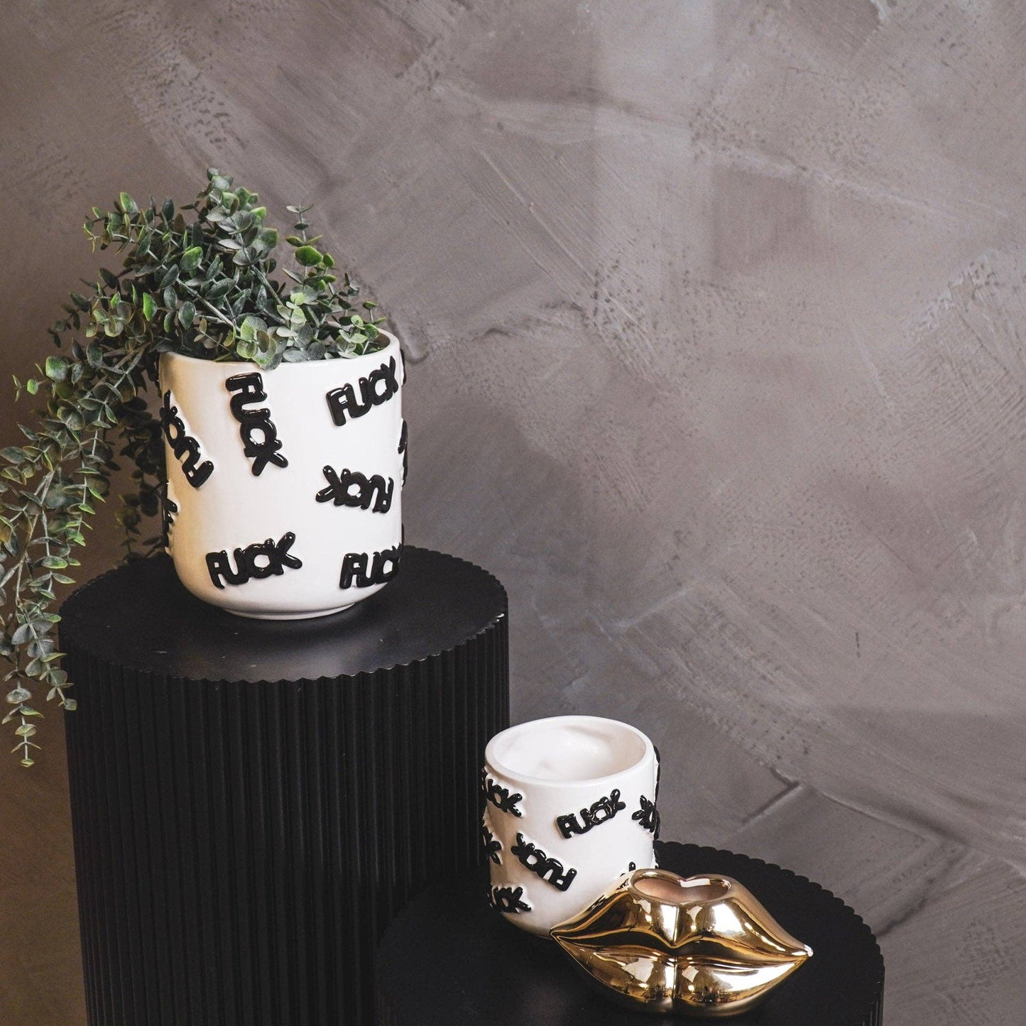 Pot - 'SHIT' - Ceramic - White/Black - 17.5x17.5x17.5cm