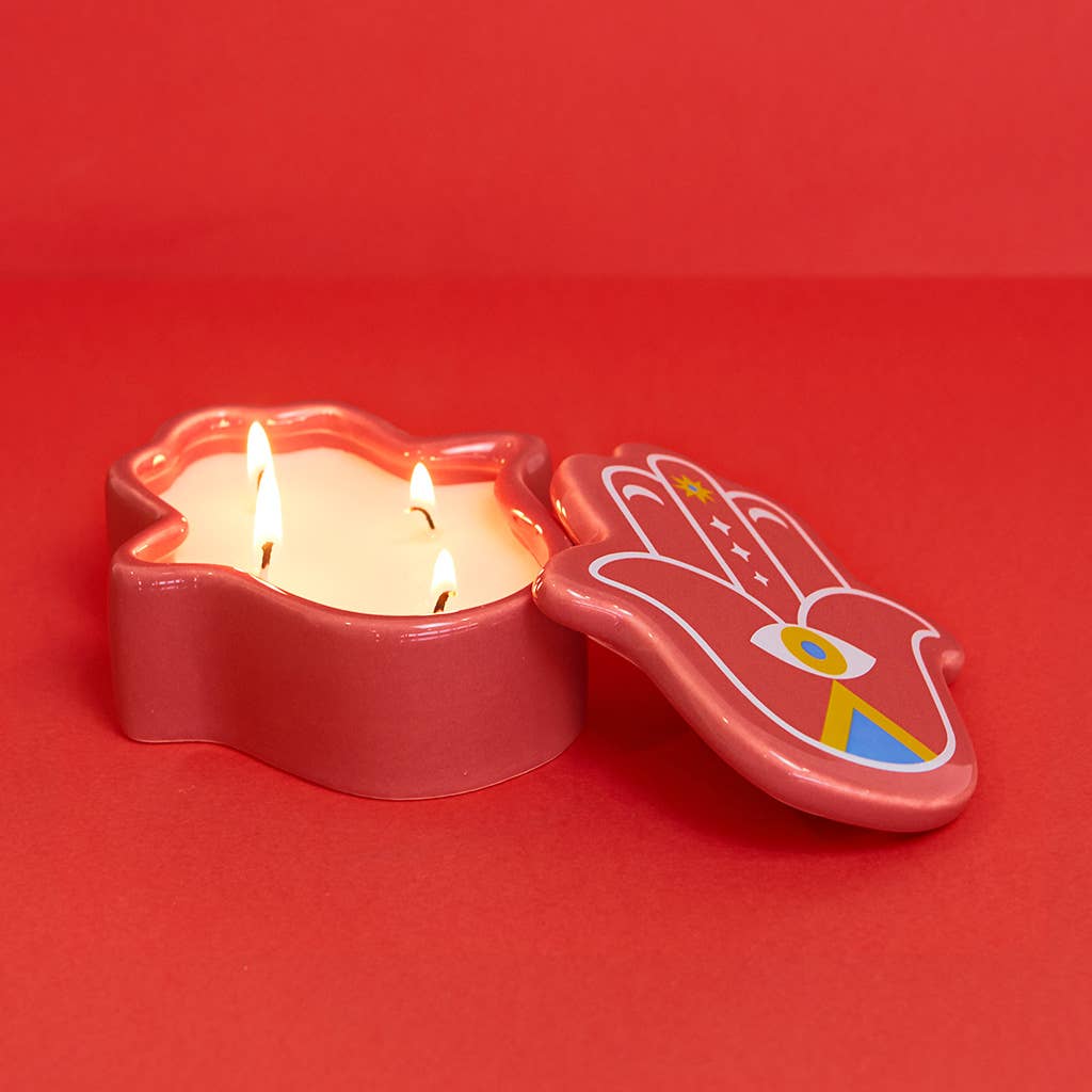 Candle, Lucky Hand, red, wax/ceramic